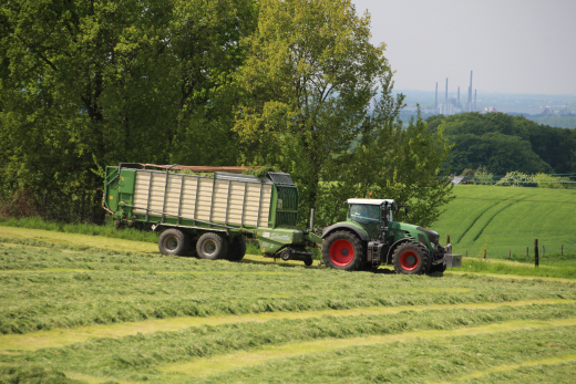 Traktor auf Feld bei Grassilage